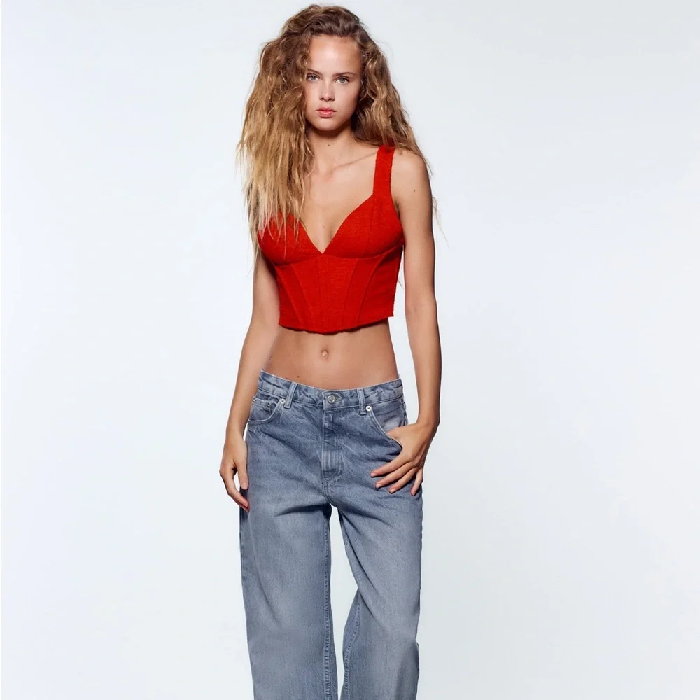 Zara Red Textured Corset Top - Picture 10 of 17